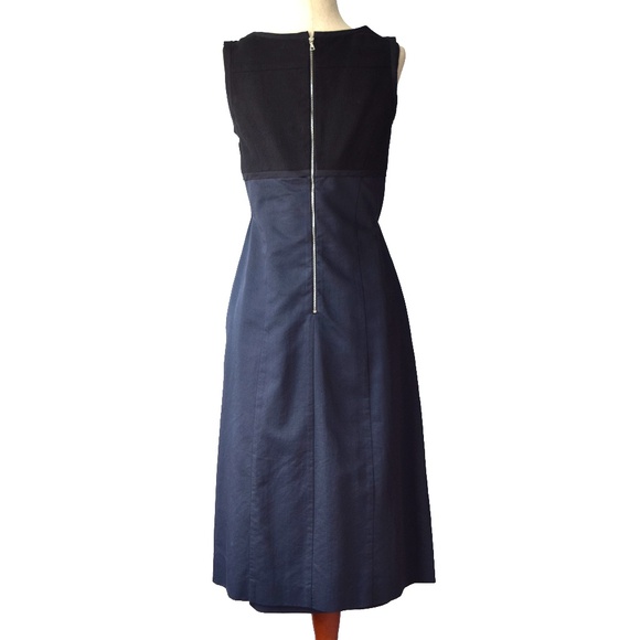 Narciso Rodriguez Scoop Neck Corseted Knee-Length Black and Navy Dress - Picture 2 of 6